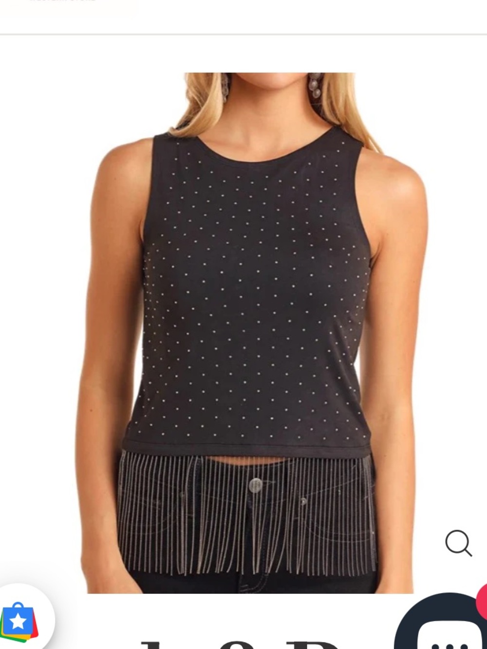 Rock & Roll denim medium black rhinestone sleeveless top